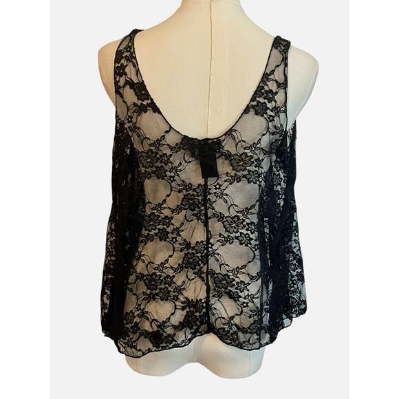 Wet Seal Y2K Mesh Lace Cami Tank Top XL Whimsigoth Dark Elegance 2000s - Picture 2 of 8